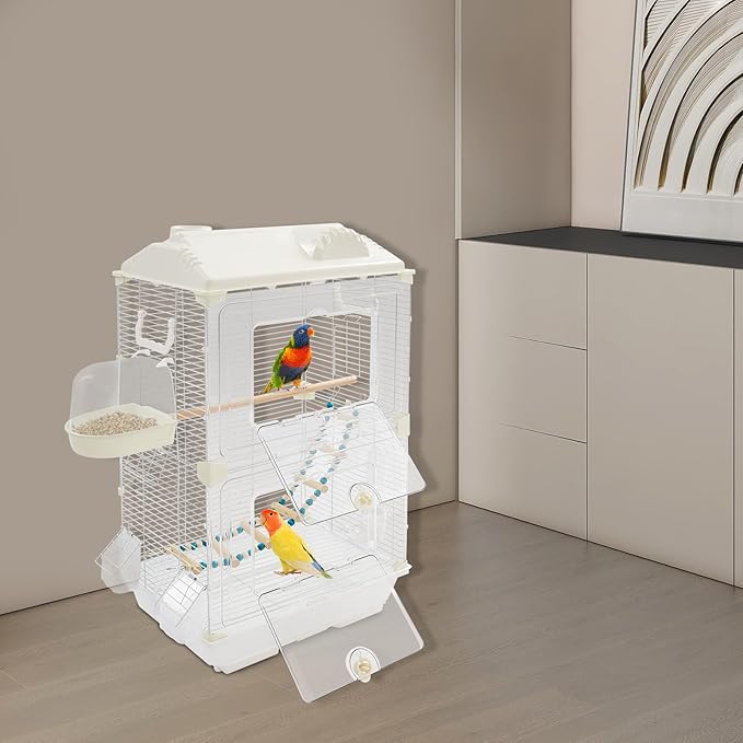Two-Tier Bird Cage Medium Small Bird Cage Flight Cage with Stand Food Containers 30’’h Bird Cages with Pull Out Tray and Feeder Detachable Pet Flight Birdcage for Parrot Lovebirds (C)