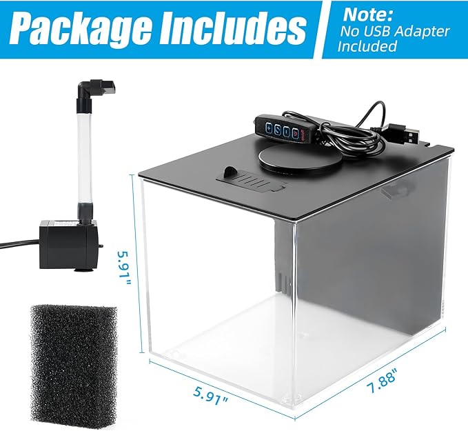 AQUANEAT Fish Tank, 1 Gallon Betta Fish Tank, Small Aquarium Kit with LED Light and Water Filter Pump