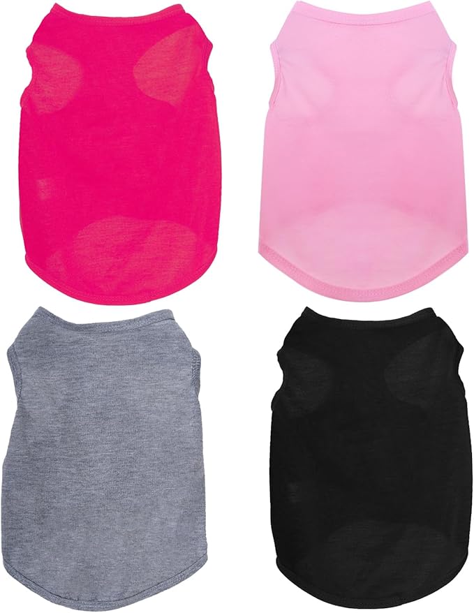 4 Pcs Cat Shirts Solid Color Dog Clothes Summer Sleeveless Pet T Shirts for Small Pet Dogs Cat (Black,Pink,Grey,Rose red, Medium)