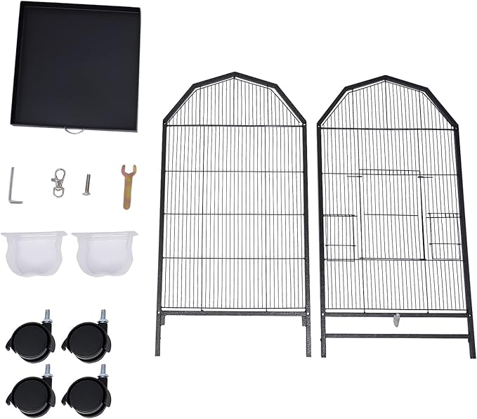 Parakeet Bird Cage with Stand, 39.9-Inch Large Bird Cages with 4 Universal Wheels and 2 Feeding Cups, Finch Bird Pet Bird Flight Cages, 360° Full Hollow Bird Cage for Cockatiel Conure Macaw Budgie