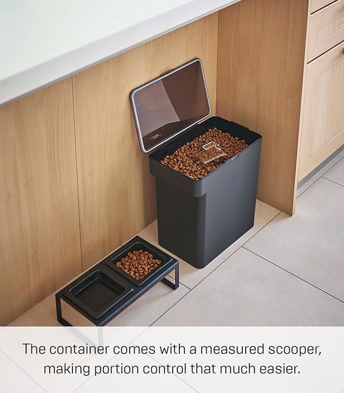 YAMAZAKI Home Tower Airtight Pet Food Storage Container - Cat And Dog Food Holder Bin With Transparent Lid And Handle - Large - Polypropylene - 15 Lbs., 3.2 Gallons, 12 Quarts