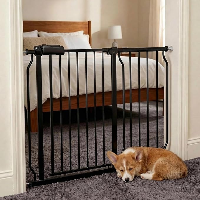 Baby Gates Extra Wide 43.5-48 Inch Wide Large Baby Gate for Stairs Tension Pet Dog Gates Indoor for Doorways No Drilling Pressure Mounted Pet Gates for Kids