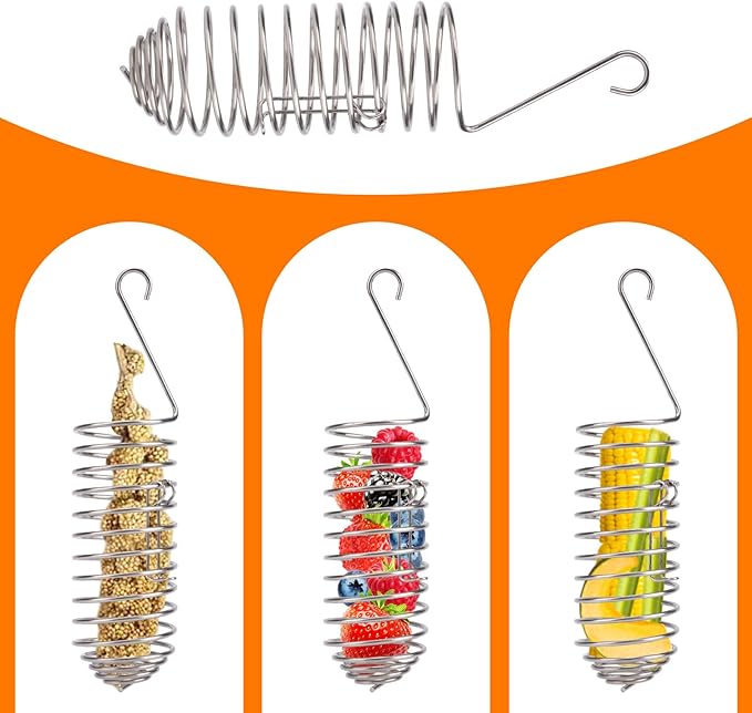 3pcs Bird Treats Holder, Stainless Steel Parrot Food Holder Hanging Basket Cage Accessories Bird Foraging Chew Toy Corn Cob Fruit Vegetable Millet Feeder for Macaw Cockatoo Parakeet Canary