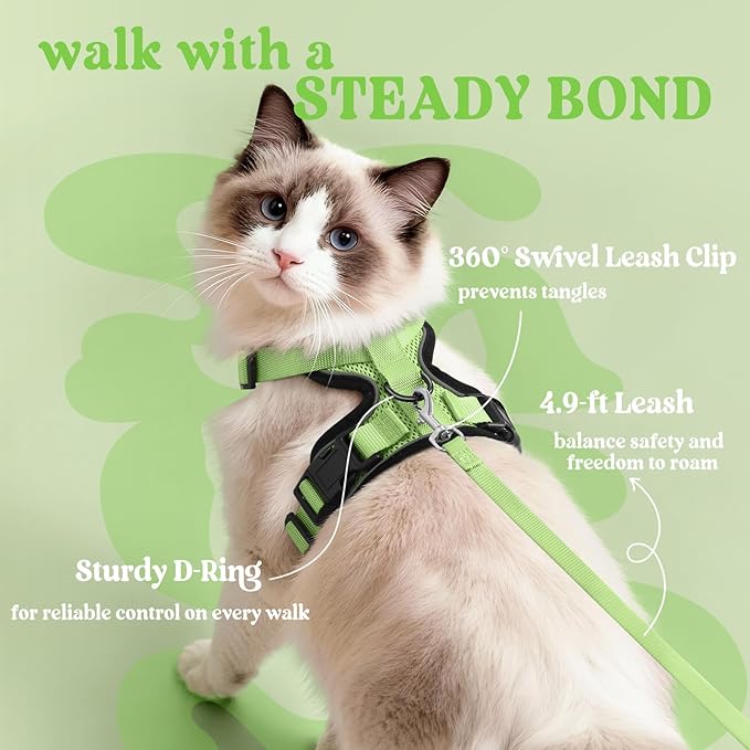 rabbitgoo Cat Harness and Leash for Walking, Escape Proof Soft Adjustable Vest Harnesses for Cats, Easy Control Breathable Reflective Strips Jacket, Light Green, XXS