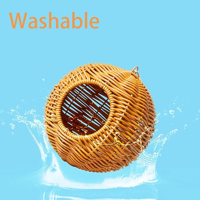 Rattan Bird Nest for Cage，Hanging Parrot Breeding Nesting House Washable Soft Lay Warm Sleep Hut Bird Cage Accessories for Cockatiels Budgerigars Finches Canaries (Circular Opening)