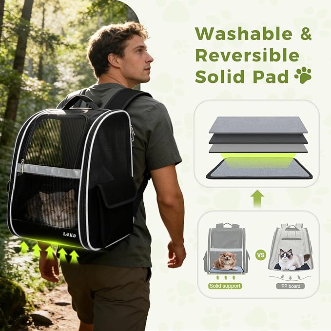 Lekereise Cat Backpack Carriers, Dog Carrier Backpacks with Breathable Mesh for Small Medium Cats Dogs Puppy Up to 20 Lbs, Pet Foldable Carrying Backpack Ventilated for Travel Hiking Collapsible