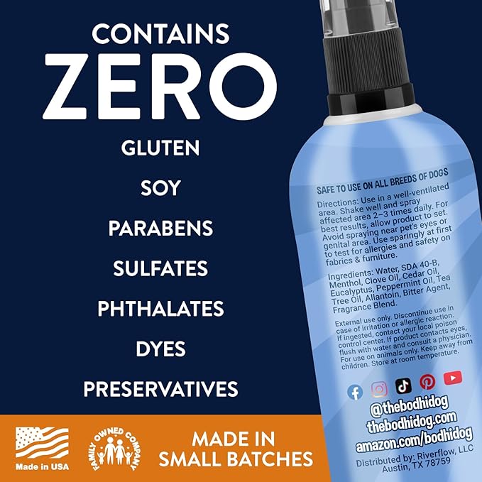 Bodhi Dog Bitter 2-in-1 No Chew & Hot Spot Spray - Natural Anti-Chew Remedy Better Than Bitter Apple - Soothes Hot Spots, Deters Chewing - Safe for Skin, Wounds & Furniture- Made in USA (4 Fl Oz)