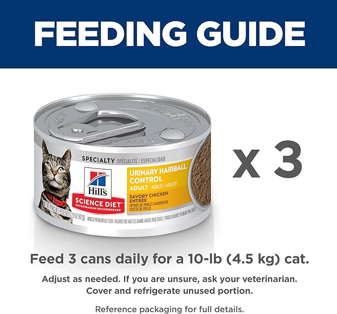 Hill's Science Diet Urinary Hairball Control,Adult 1-6,Urinary Track Health & Hairball Control Support,Wet Cat Food,Chicken Minced,2.9 oz Can,(Pack of 48)