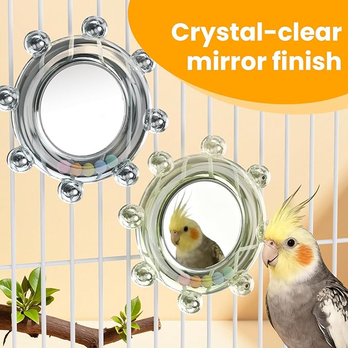 Bird Mirror Toys for Cage,Parakeet Rotating Sound Wheel Toy,Budgie Training Colorful Interactive Chew Toys for Canaries Lovebirds Conures Cockatiels cage Accessories (3, Rondom Color)