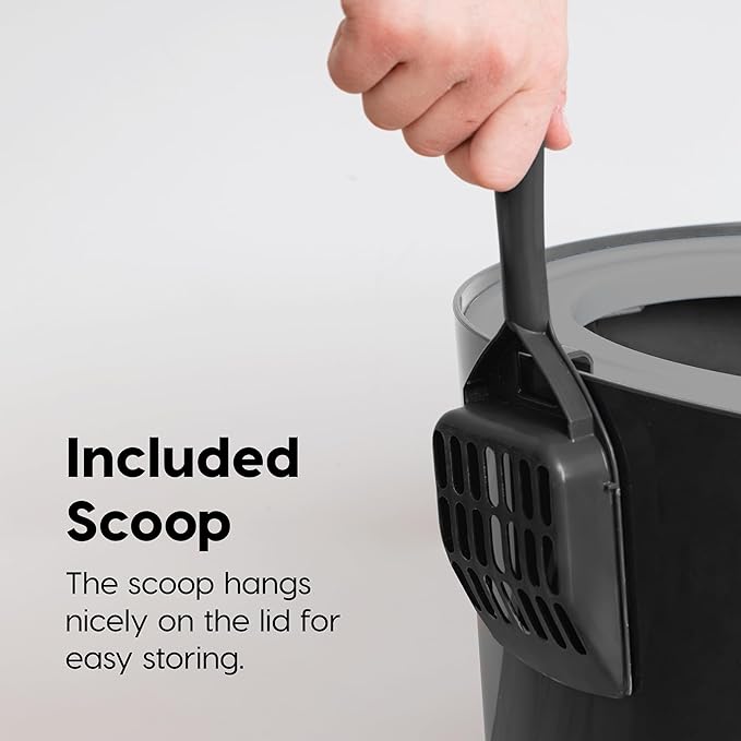 IRIS USA Large Top Entry Cat Litter Box with Lid Enclosed Covered Hooded Design Litter Catching Scatter Shield Pan Dog Proof Pet Proof Scoop Included Odor Control for Indoor Cats Kittens, Black/Gray