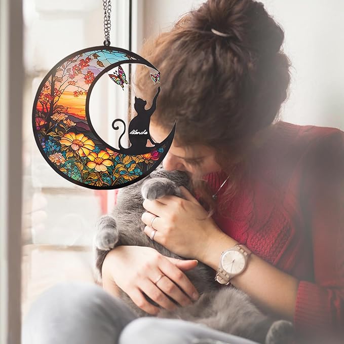 Cat Memorial Hanging, Lost Pet Sympathy Gift, Plastic Suncatcher, Memory Ornaments for Cat Lovers (Butterfly)