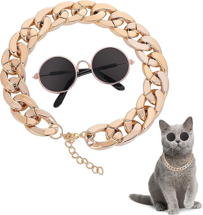 Cat Sunglasses Gold Chain Costume Decorations UV Protection Classic Retro Puppy Retro Sunglasses Faux Photo Props