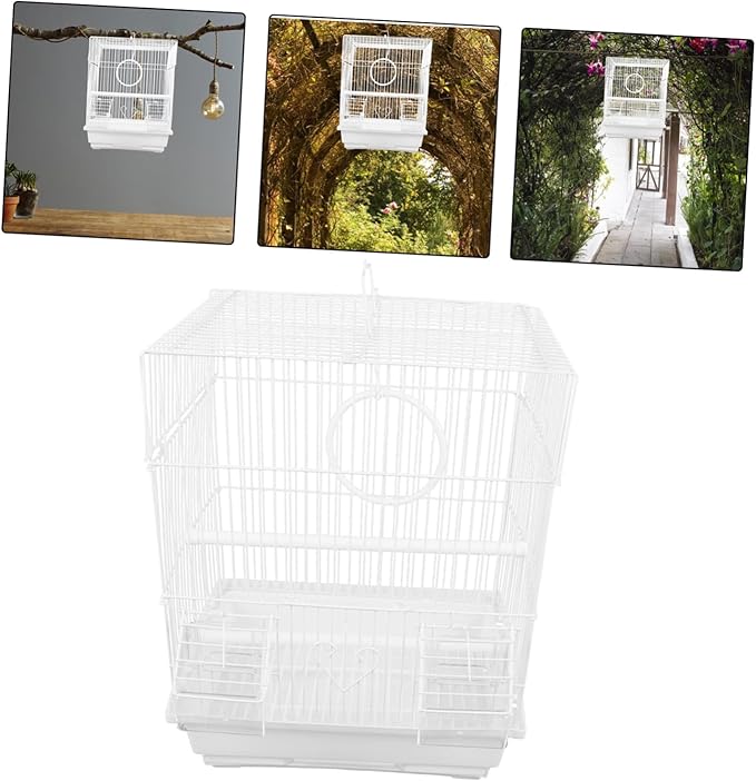 Happyyami Metal Bird Carrier Cage Portable Parrot Travel Cage for Pearl Jade Finches Painted Eyebrow Birds with Breathable Wire Structure Stylish Home Decor