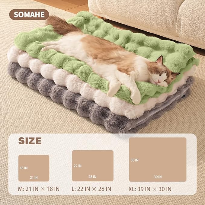 Self-Warming Cat Blanket for Indoor Cats & Small Dogs, Dual-Side Sherpa Plush Throw, Anti-Static Shared Couch Mat for Crate & Travel, Machine Washable No Shrink, 28x22 Inch Green