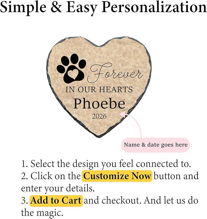 Personalized Dog Memorial Stone, Forever in Our Hearts Paw Print Heart Plaque, Pet Loss Gift for Dogs (S-20)