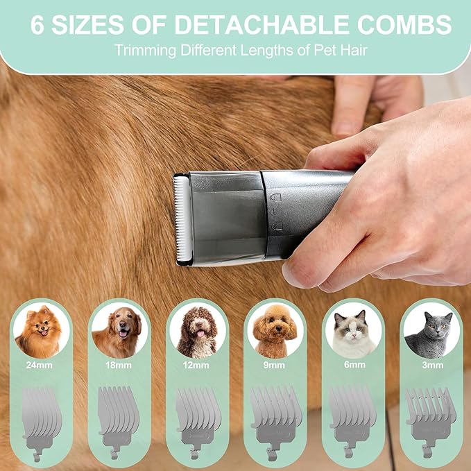Pet Grooming Vacuum Kit for Dogs Cats, Uproot Cleaner Pro Pet Hair Remover Suction 99% Pet Hair, 7 in 1 Grooming Tools with Professional Clippers for All Furry Pets (Silver Gray)