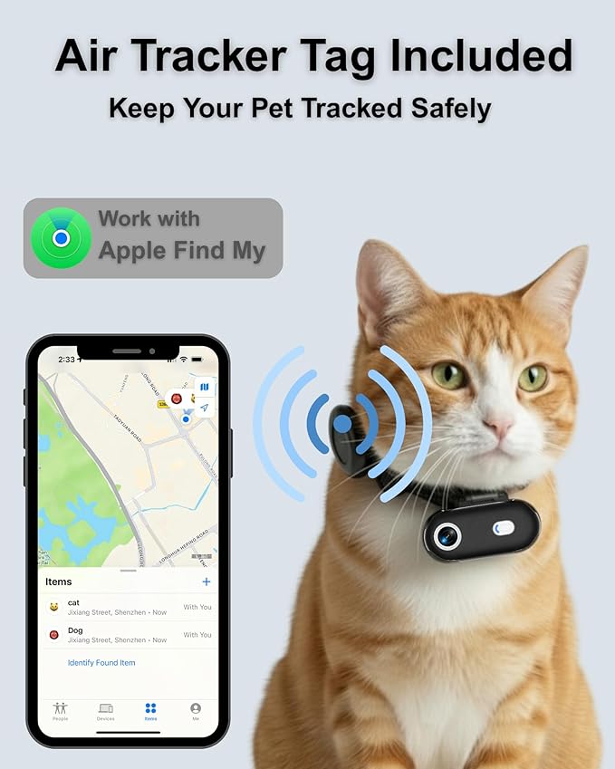 Cat & Dog Camera Collar with Phone APP, 1080P HD Video Recording Pet Camera Collar – Lightweight Pet POV Cam for Curious Cats & Adventurous Pups (XS-with Tracker)