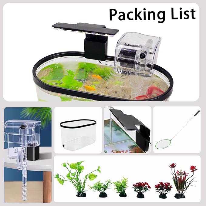2 Gallon Aquarium Starter Kit with LED Light & Quiet Filter, Complete Small Fish Tank for Betta, Mini Desktop Acrylic Tank, Ideal for Shrimp Guppy Jellyfish Goldfish Beta, Office, Home, or Gift