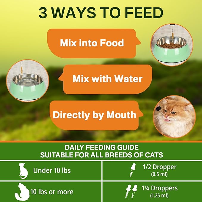 Flea and Tick Prevention for Cats, Natural Oral Cat Flea Treatment Drops with Pumpkin Seed, Echinacea & Omega-3/6/9- Support Immunity, Healthy Skin & Coat, Digestion & Overall Wellness, 60 ML