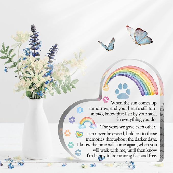Toerifer Rainbow Bridge Pet Memorial Gifts, Dog Cat Passing Away Remembrance Keepsake for Desk Shelf, Loss Pet Gifts for Women Men, Loss of Dog Sympathy Condolences Acrylic Decorations
