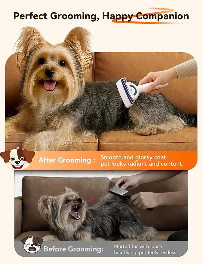 Dog Brush for Shedding with Steam, Dog Brush for Long Haired Dogs and Cats, Dual-Sided Dematting and Deshedding, Safe Non-Deforming Steel Pins, for Medium-Thick Coats Prone to Tangles & Shedding