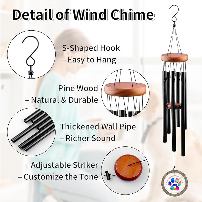 Pet Memorial Wind Chime – Dog Memorial Gifts for Loss of Pet, Loss of Pet Sympathy Gift, Pet Remembrance Bereavement Gift (Colorful Paw)