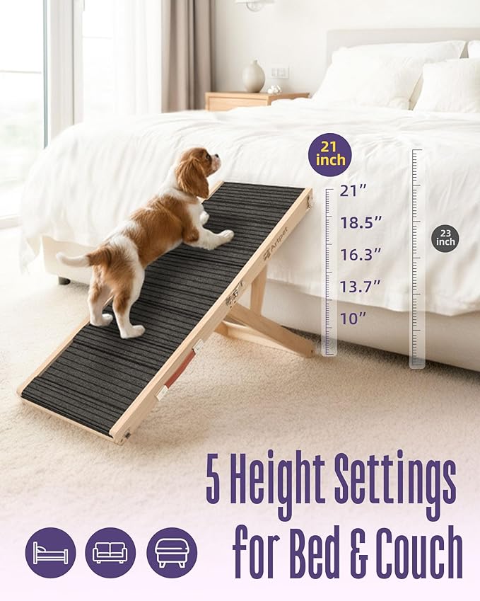 Dog Ramp for Small Dogs for Couch & Bed, Dachshund Joint Care Ramp,Foldable, Anti-Slip, Portable, Height Adjustable, Supports Up to 35 lbs
