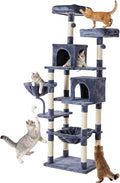 Sweetcrispy 71 inch Cat Tree Tower, Large Multi Level Cat Climbing Tower with Condo, Natural Sisal Scratching Posts, Platform, Hammock, Basket, Tall Pet Tree House for Indoor Cats Play, Dark Blue