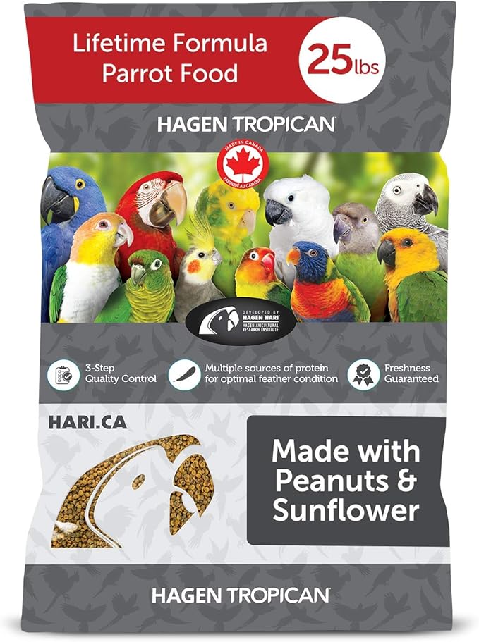 Hari Tropican Bird Food, Hagen Parrot Food with Peanuts & Sunflower Seeds, Cockatiels Granules, Lifetime Formula, 2mm, 25 lb Bag