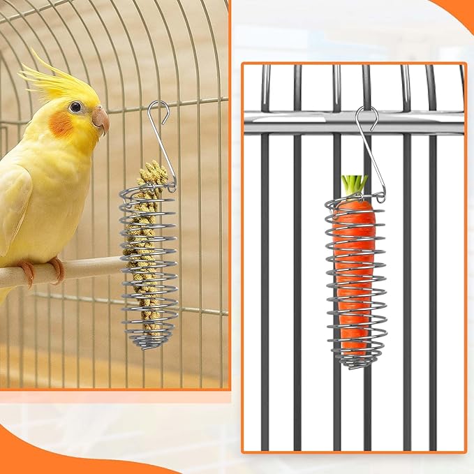 2 Pack Millet Spray Holder for Parrots, Parakeet Treat Sticks Feeder, Natural Millet Treats and Crunch Bars for Birds, Includes Cuttlebone and Calcium Block for Active Beak Chewing and Play