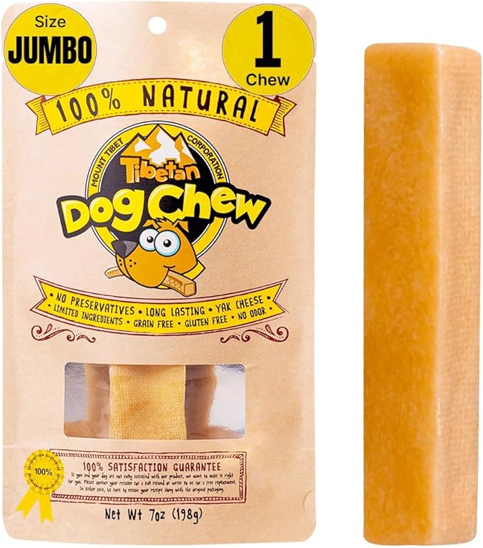 Tibetan Dog Chew Yak Cheese Sticks - Natural, Handmade Treats for Jumbo Dogs, Long-Lasting Entertainment, Perfect for Aggressive Chewers, Rawhide-Free, Grain-Free, Gluten-Free (1 Chew, Jumbo)