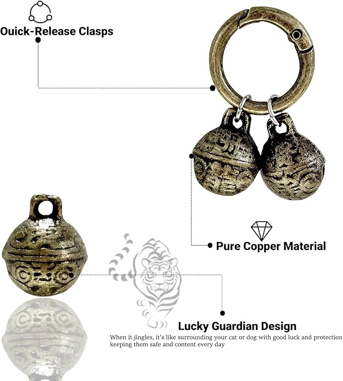 2 Pack Dog & Cat Bells with Engraved Pattern, Extra Loud Brass Bell for Collar with Quick Clasp, Anti-Lost Tracking,Gift Ready Set for Small to Medium Pets Lovers(Silver+Copper,S+M)