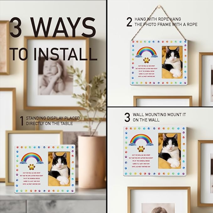 IAXIC Pet Cat Memorial Gifts - Sympathy Gift for Cat Loss with Memorial Picture Frame, Pet Memory Photo Frame, Cat Memorial Photo Frames, Pet Cat Photo Memorial Frame