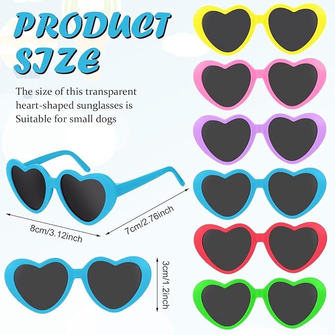 6 Pcs Pet Heart Sunglasses Summer Cute Pet Dog Sunglasses Retro Small Cat Glasses Photos Props Dolls Glasses Puppy Party Decor for Small Dogs Cat Accessories(Vibrant Colors Set)