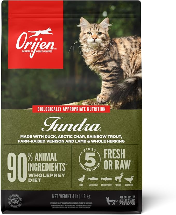 ORIJEN Grain Free High Protein Premium Dry Cat Food Tundra Recipe 4lb Bag