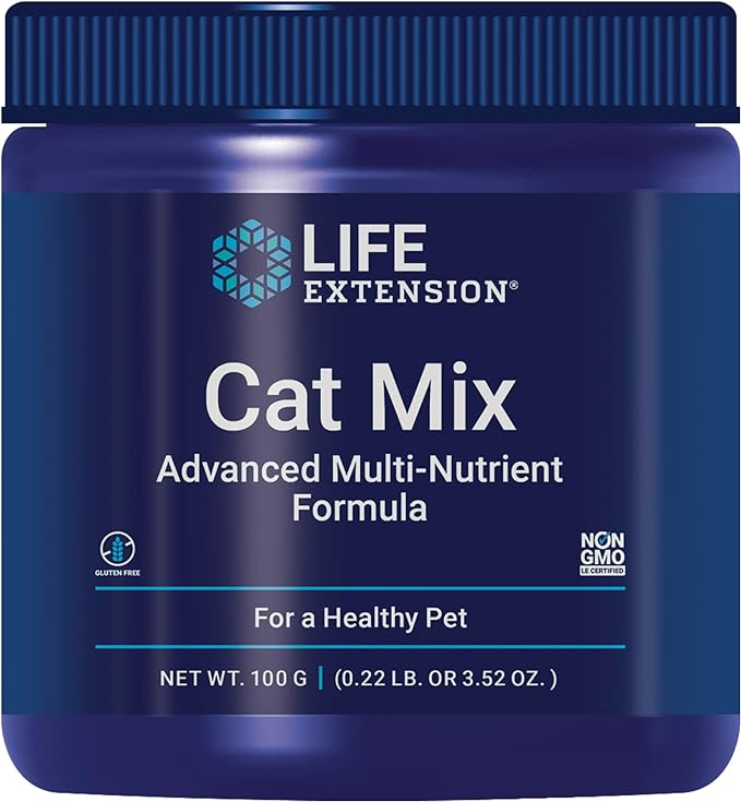Life Extension Cat Mix, cat Food Supplements, Heart Health, probiotics, L-arginine, Taurine, B12, folic Acid, Vitamin C, Vitamin E, Rosemary, Nutrient Absorption, Gluten-Free, Non-GMO, 85 Servings