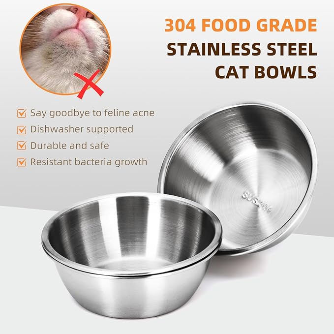 Elevated cat Bowls with Non-Slip Base, 15°Tilted Integrated Stand Anti Vomiting Raised Cat Dishes, Includes 3 Stainless Steel Bowls for Food and Water, Suitable for Cats and Small Dogs.