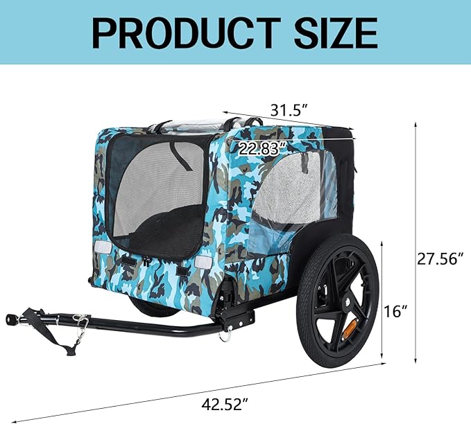 Anwick Dog Bike Trailer, Heavy Duty Dog Trailer for Bicycle, Cart Pet Bike Carrier with 3 Doors, 16" Wheels, Flag, Collapsible to Store, Pet Cart Bicycle Carrier for Small and Medium Pets
