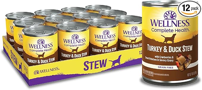 Wellness Complete Health Stew Adult Canned Wet Dog Food, Grain Free, Natural, Turkey and Duck Recipe, 12.5 oz, Pack of 12 Cans