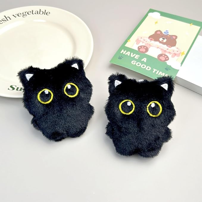 3 Pcs Cute Black Cat Toys Cat Interactive Toys with Squeaky and Soft 3.9 in Big Eyed Black Cat Plush Toy for Indoor Cats