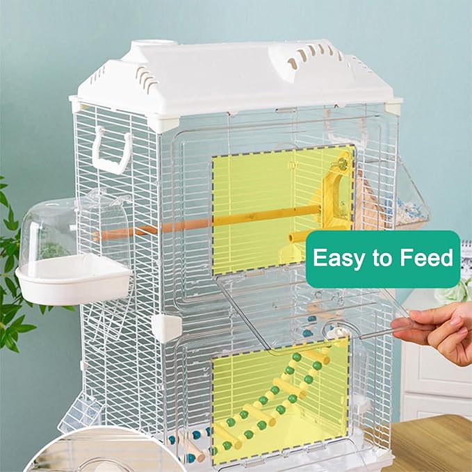 28inch Small Bird Cage Parrot Cage, White Iron Pet Bird Flight Cage Portable Birdcage with 2 Doors Cute Style for Parrots Cockatiels Conure Budgie Small Medium Birds