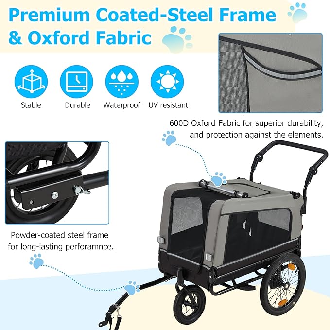 Foldable Pet Bike Trailer for Dogs up to 88 lbs – Universal Hitch Bicycle Carrier with Shock‑Absorbing Tires, Mesh Ventilation & Quick‑Release Wheels (55″/57″)