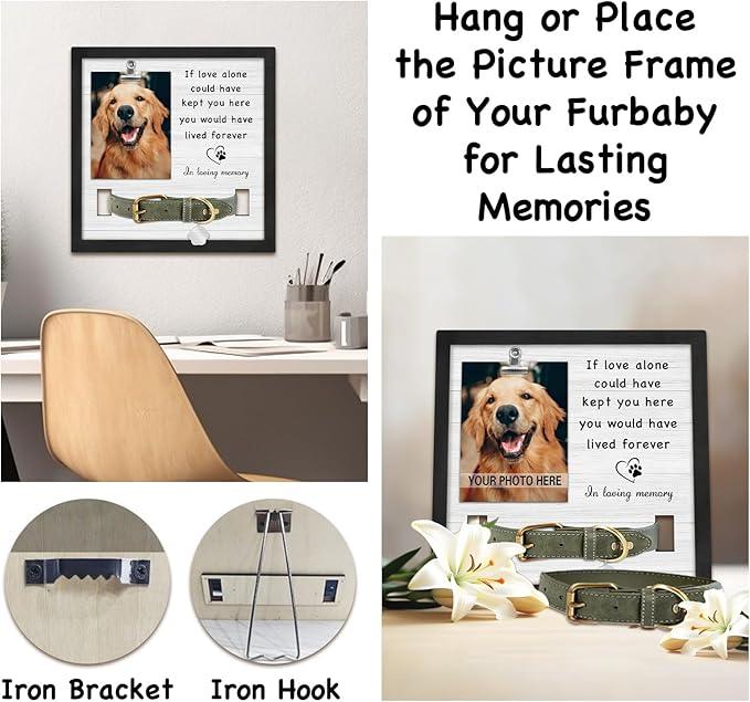 Pet Loss Sympathy Gift, Memorial Gifts for Loss of Dog, Pet Memorial Frame with Collar Holder, Cat Memorial Gift, in Loving Memory