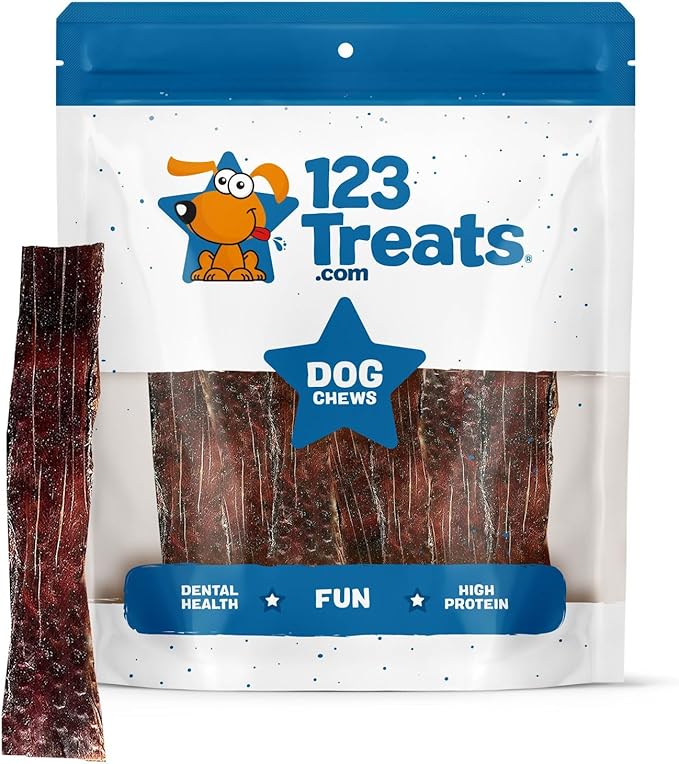 123 Treats Esophagus Dog Treats - (12 Inches - 20 Count) 100% Natural, Flat Gullet Sticks for Dogs, Beef Jerky Dog Treats Strips, NO Preservatives, Hormones, or Antibiotics