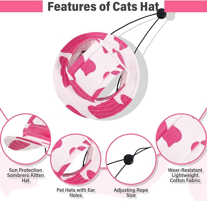 DENTRUN Cat Hats for Cats Only, Cat Cowboy Hats with Ear Holes Tiny Pets Birthday Party Costume, Cat Headwear Mini Cowboy Hat, Funny Sombrero Kitten Hat Chihuahua Beanie Cap Party Decorations