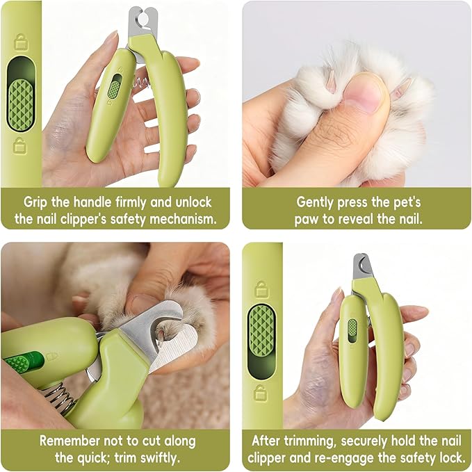 Dog Nail Clippers,Dog Nail Trimmers for Small Medium Dogs and Cats - Professional Grooming Tool with Safety Lock, Sharp Stainless Steel Blade Prevents Splitting，Includes Nail File (Green-mini)