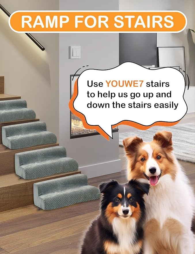 Dog Ramp for Stair, High Density Foam Dog Ramp for Stair, Non-Slip Pet Steps with Low Angled for Dog Paws for Any Staircase Pet Ramp for Small Dogs Senior Pets Injured Dogs (Gray, 4 Pack)