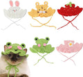 5 Pack Cute Knitted Cat Hats Dog Hats – Frog Strawberry Pink Flower Tiger Rabbit Funny Hat for Cats Dogs Small Pets Birthday Costume Accessories
