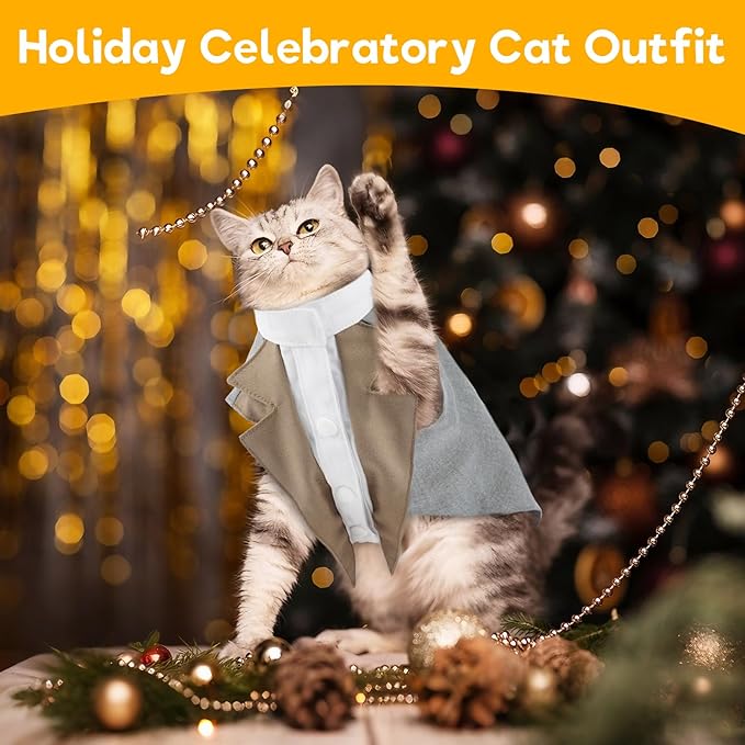 Cat Tuxedo Suit, Stylish Cat Tuxedo Outfit Formal Suit, Kitten Formal Attire Wedding Birthday Onesie Costume for Male Girl Hairless Cats, Pet Fashion Apparel Fancy Clothes, Black, 2XL