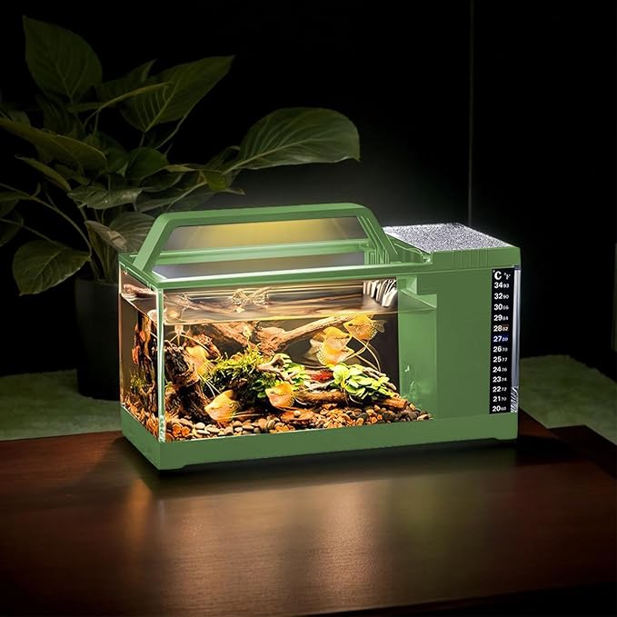 Fish Tank Kit - Aquarium Starter Set, Desktop Fish Bowl with Filter Light | LED Water Circulation Tank, Compact Quiet Pump System for Home Bedroom Office Living Room Decorations